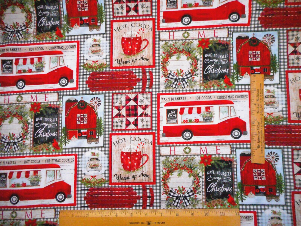 Christmas Fabric By The Half-Yard Hot Cocoa Truck Patch Premium Cotton #41