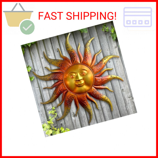 Metal Sun Wall Art Decor-17.3 inches Rustic Retro Metal Sun Hanging Decoration f