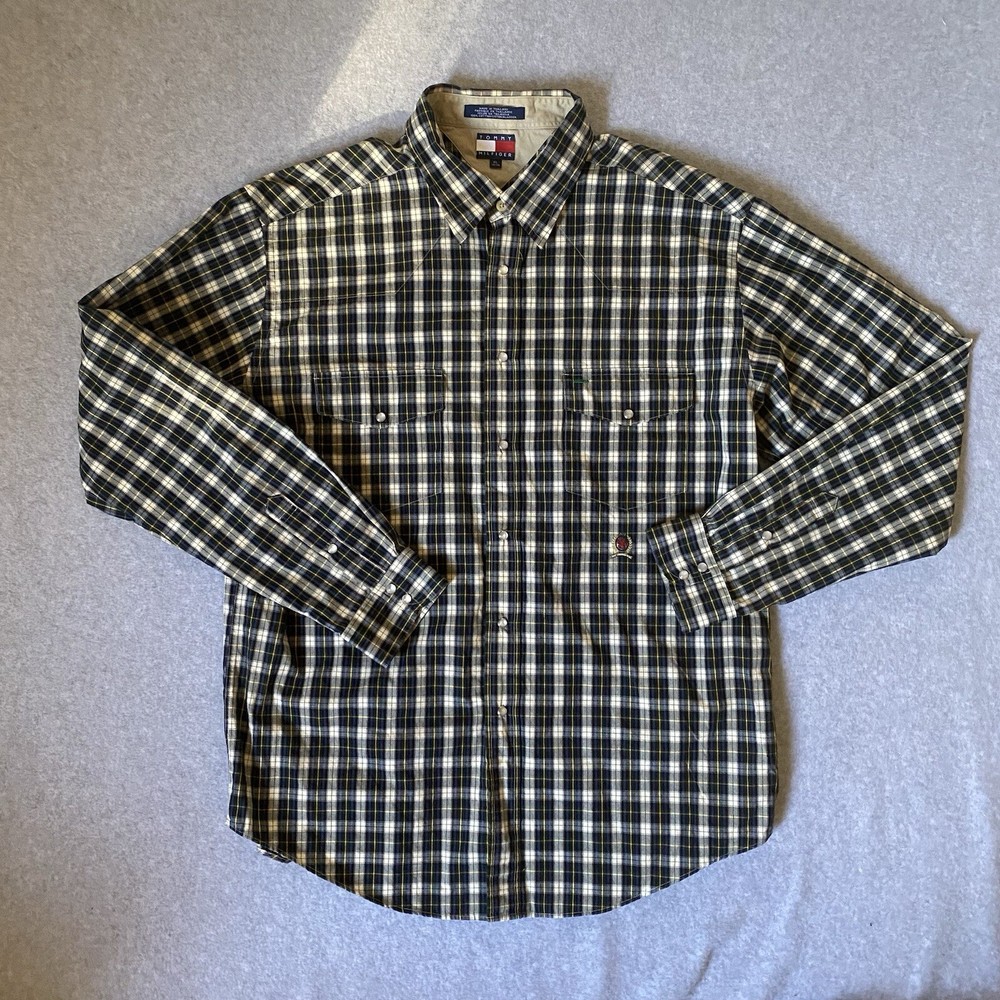 Tommy Hilfiger Men's XL Western Pearl Snap Plaid Shirt in Multicolor