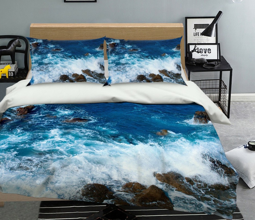 3D Blue Sea Stones ZHUA496 Bed Pillowcases Quilt Duvet Cover Set Queen King Amy