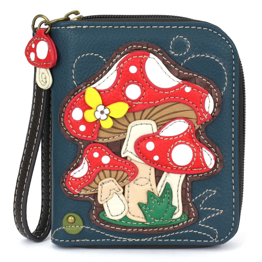 Chala Navy Blue White Red Mushroom Butterfly Zippered Wallet Organizer  