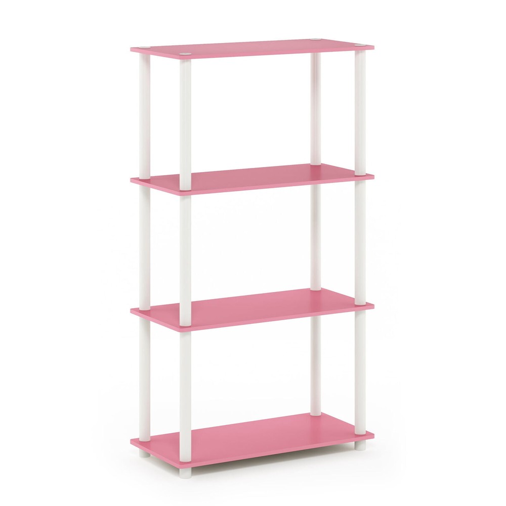 23.6W x 11.4D x 43.25H Pink & White 4-Tier Freestanding Shelves  