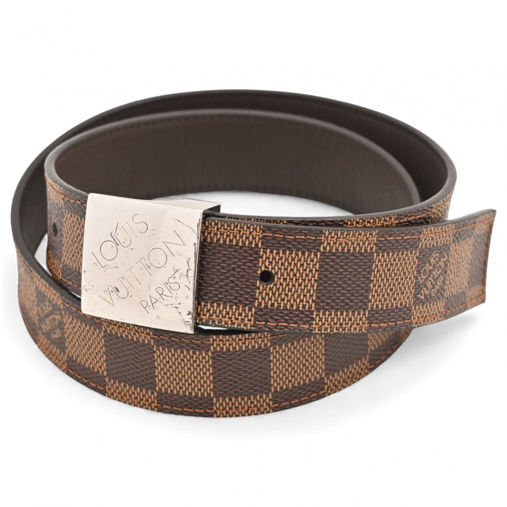 Auth LOUIS VUITTON Damier Ceinture Carre Belt Ebene 80 lv9616ee