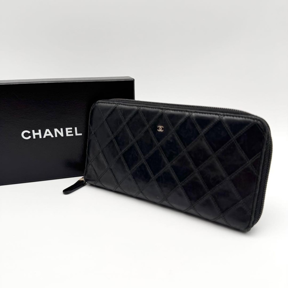 Chanel Wild Stitch Long Wallet Leather Round Zipper