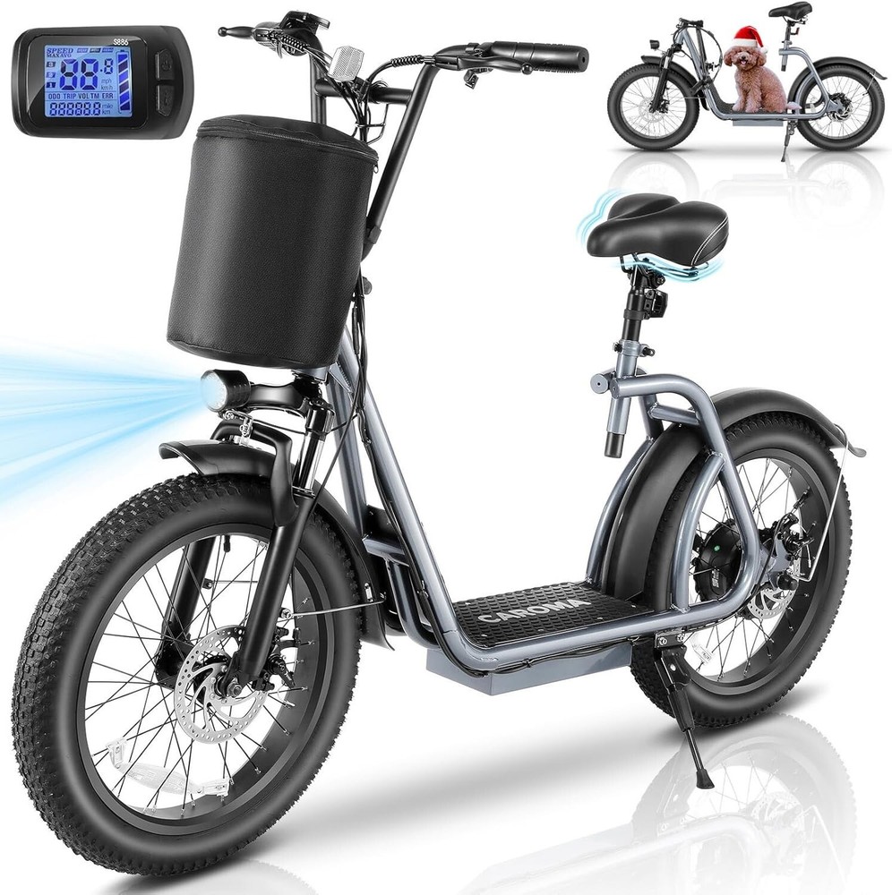 Foldable Electric Scooter for Adults with Seat & Basket - E-Moped Style