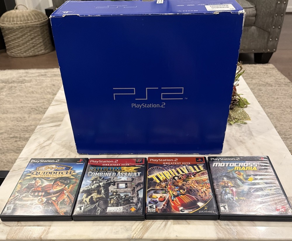 Sony PlayStation 2 PS2 SCPH-39001 Console CIB Complete in Box + 4 CIB Games