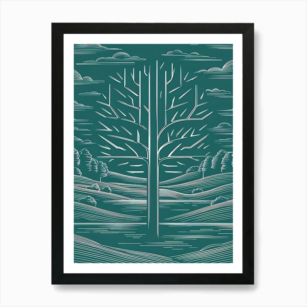 Framed Tree in Field Art Print Canvas Wall Decor Picture  