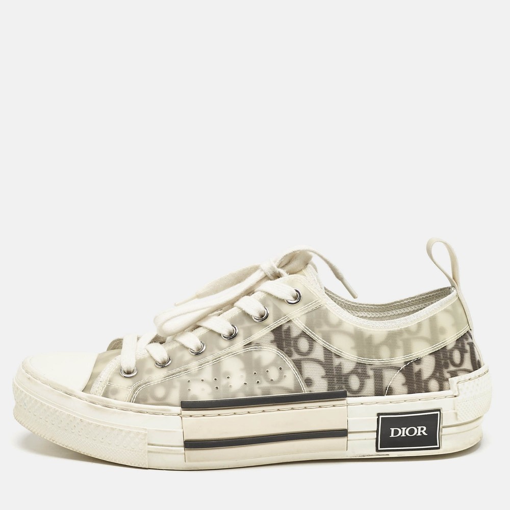 Dior B23 Low Top Sneakers in White Grey Oblique Mesh Size 39