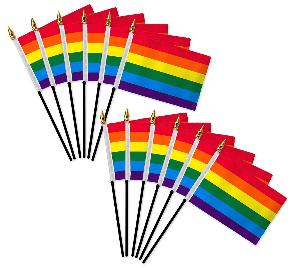 1 Dozen 4x6in LGBTQ+ Rainbow Pride Stick Flags for Celebrations