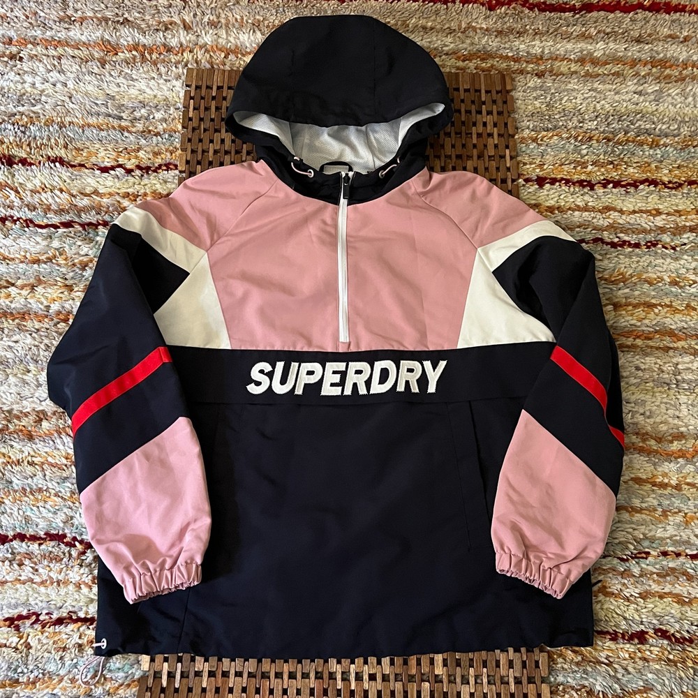 Superdry Japan Soft Shell Anorak Jacket Hoodie Hoody Blue Pink Red Large L