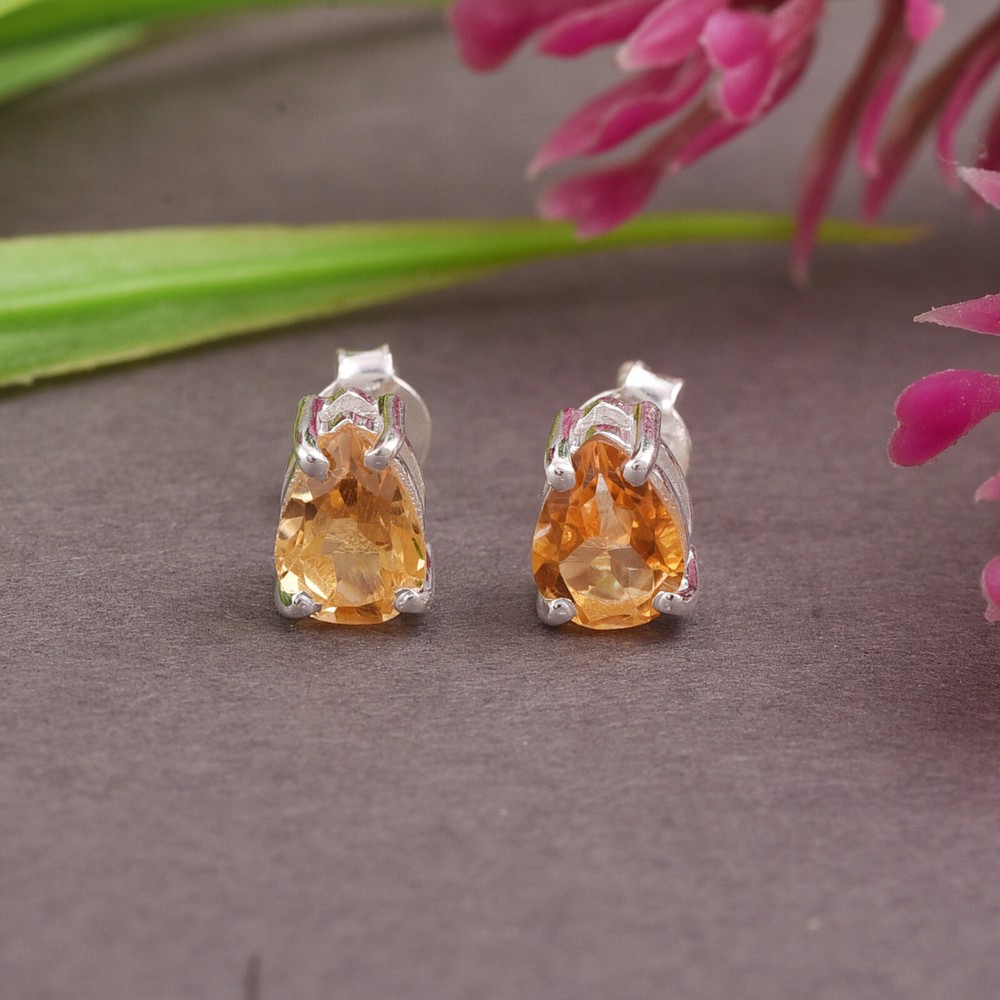 1.50 Ct Pear Cut Citrine Sterling Silver Women’s Stud Earrings