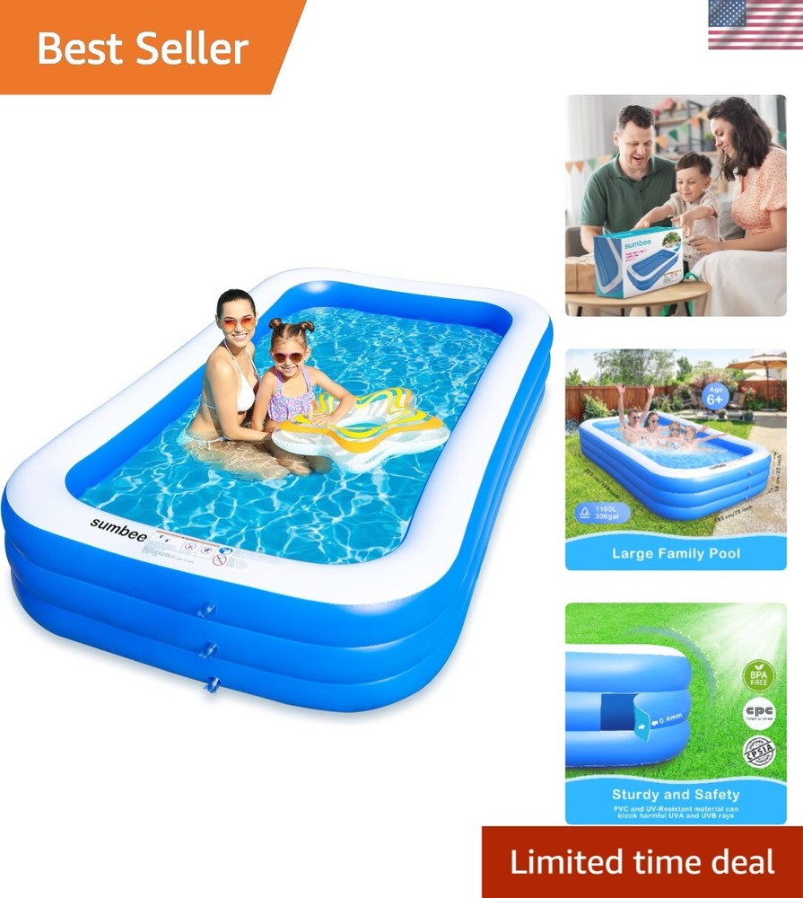 Large Inflatable Kiddie Pool 120x72x22 UV-Resistant Thick PVC for Family Fun