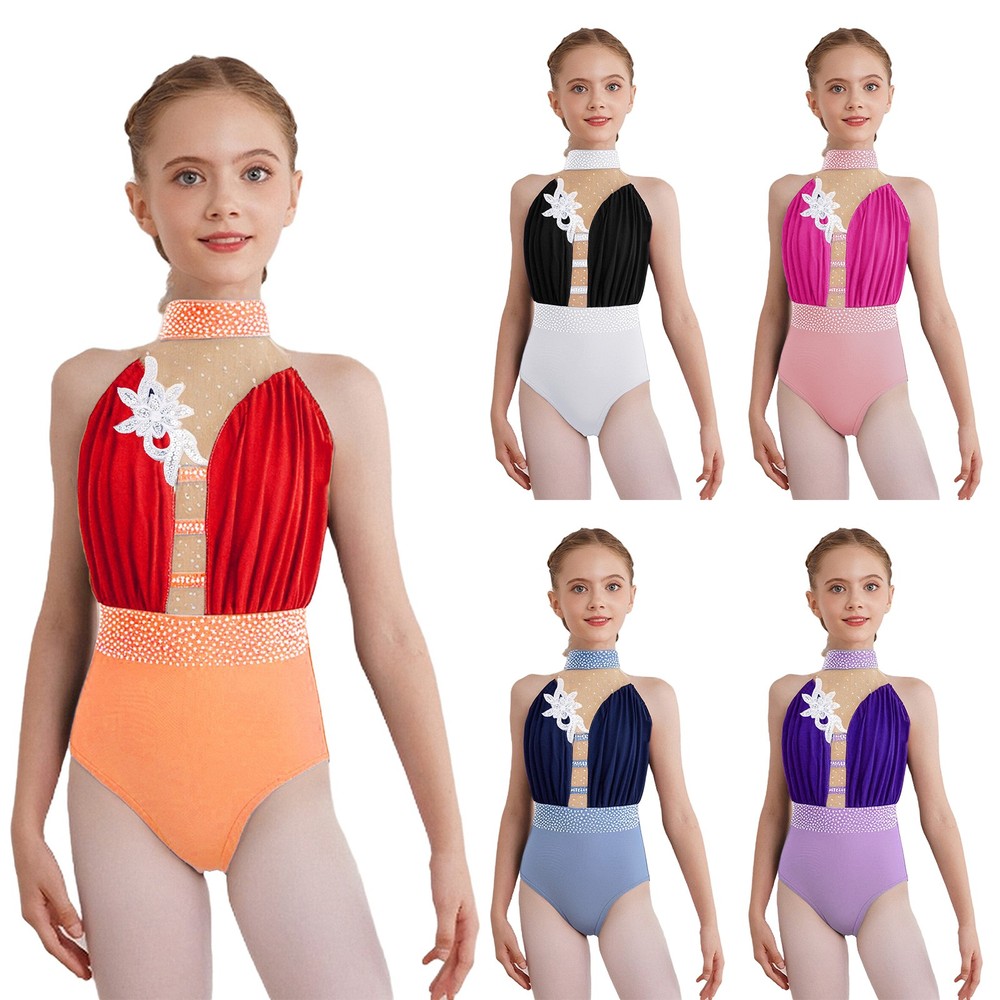 Girls Leotard Stage Performance Unitard Skating Jumpsuit Festival Bodysuit Jazz