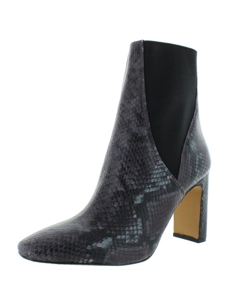 VINCE CAMUTO Womens Burgundy Snake Print Seeana Toe Block Heel Leather Booties 6