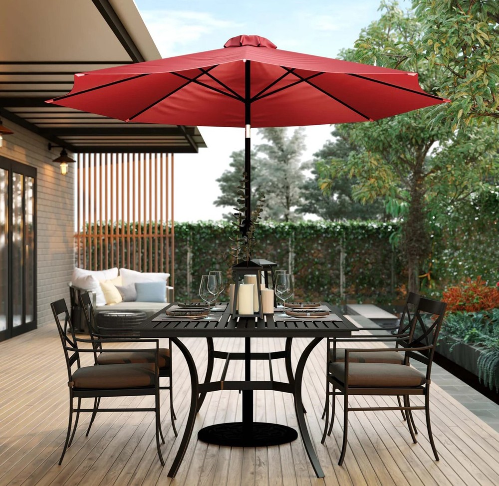 9ft Red Outdoor Round Patio Umbrella with Aluminum Pole, Crank & Tilt
