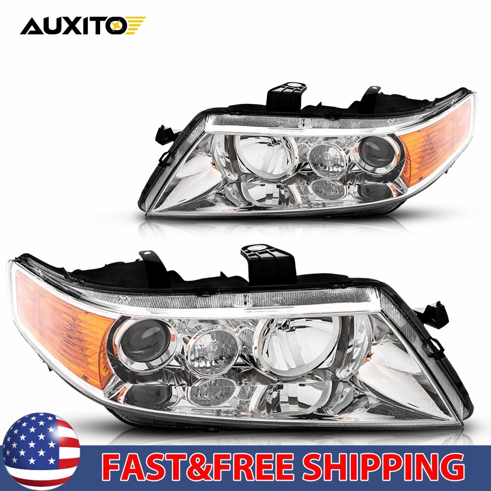 Headlights Headlamps Chrome Amber Left+Right for Acura TSX 2004-2007 Pair