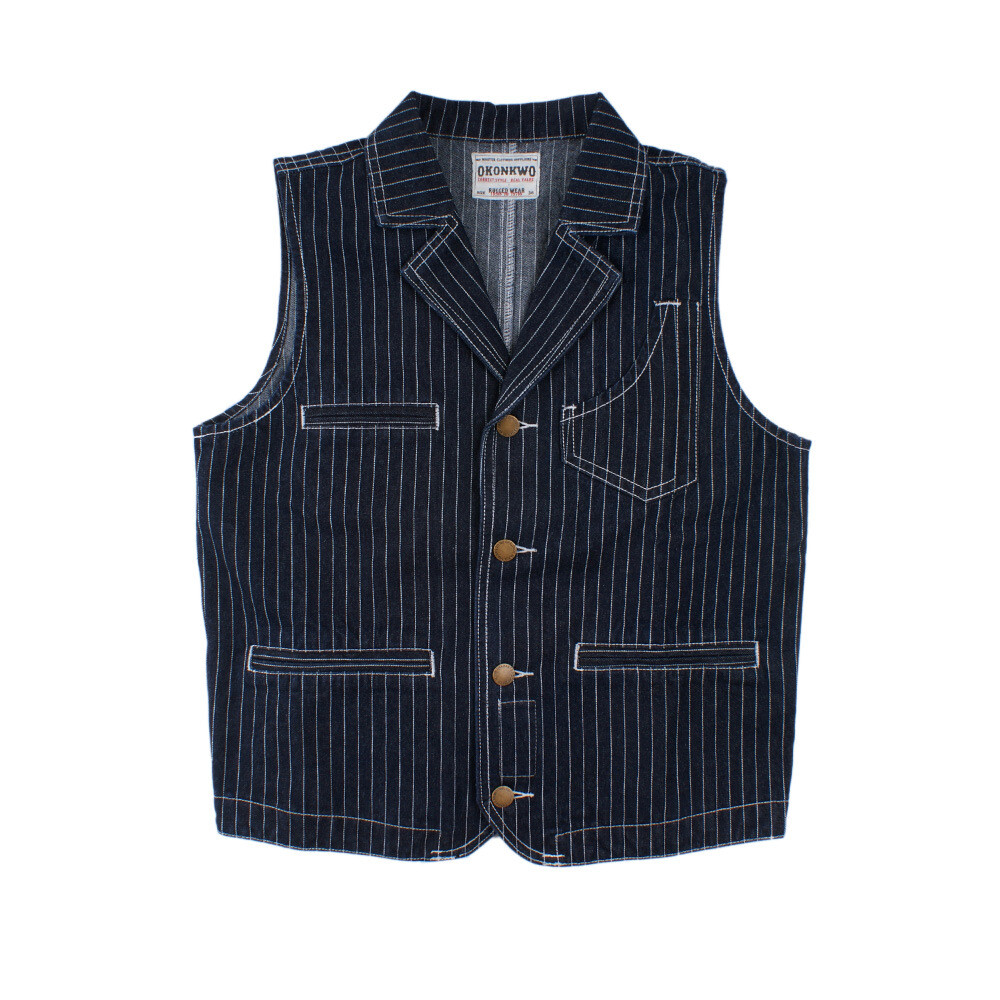 Men's Striped Denim Vest Motorcycle Lapel Jacket Hunting Waistcoat Multi Pockets