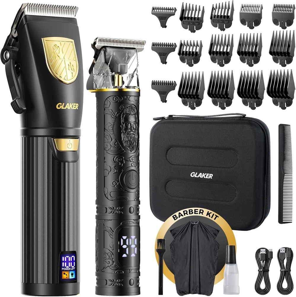 GLAKER Professional Cordless Hair Clippers for Men in Black and Gold