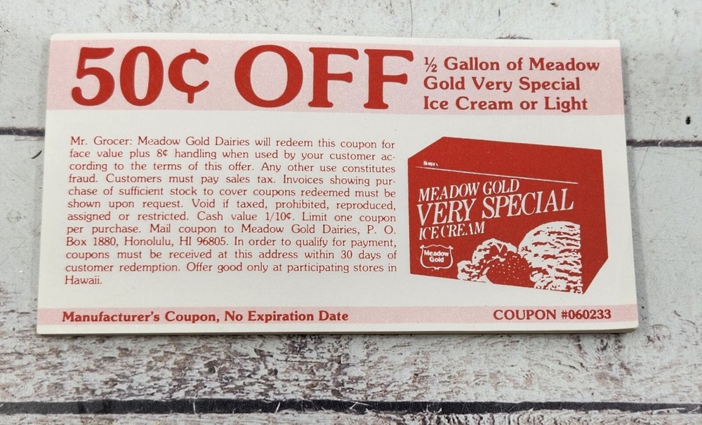 Vintage Meadow Gold Coupon Booklet 50 Cents off Ice Cream No Expiration-image