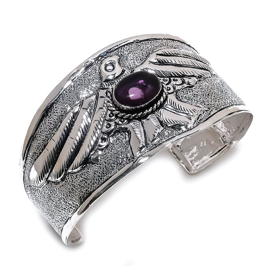 Eagle - Amethyst Gemstone Handmade Cuff Jewelry Bangle Adjustable KC-102
