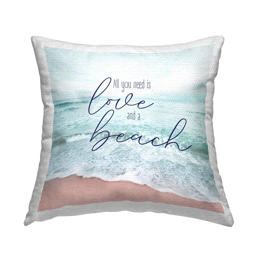All You Need Love Beach Outdoor Printed Pillow 18×18 Blue