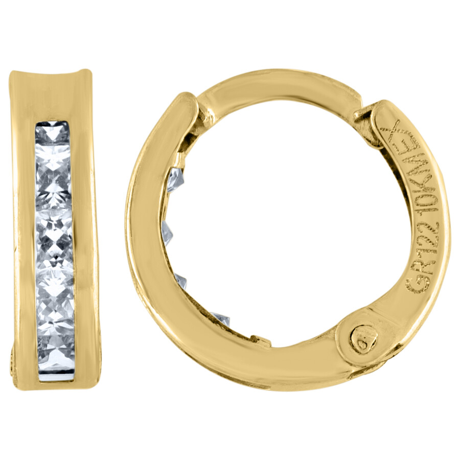 10k Yellow Gold Princess-Cut Cubic Zirconia Huggie Hoop Earrings for Women 0.6gm