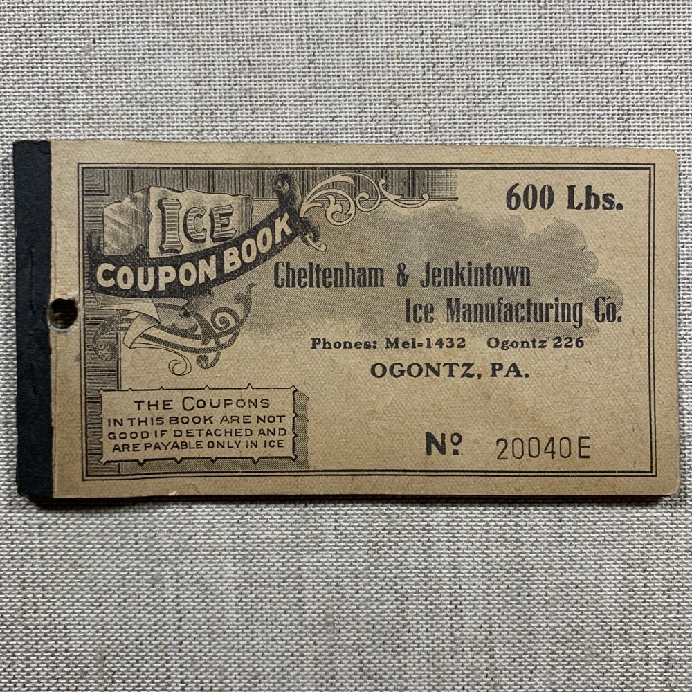 Vintage Cheltenham & Jenkintown Ice Manufacturing Co Coupon Book 1920s Ogontz PA-image