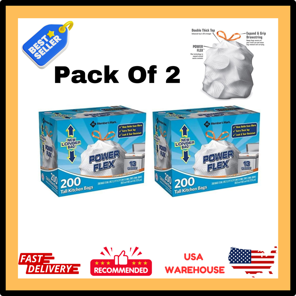 Member's Mark 13 gallon Tall Kitchen Bags New Longer Bag, 200Count (Pack of 2)