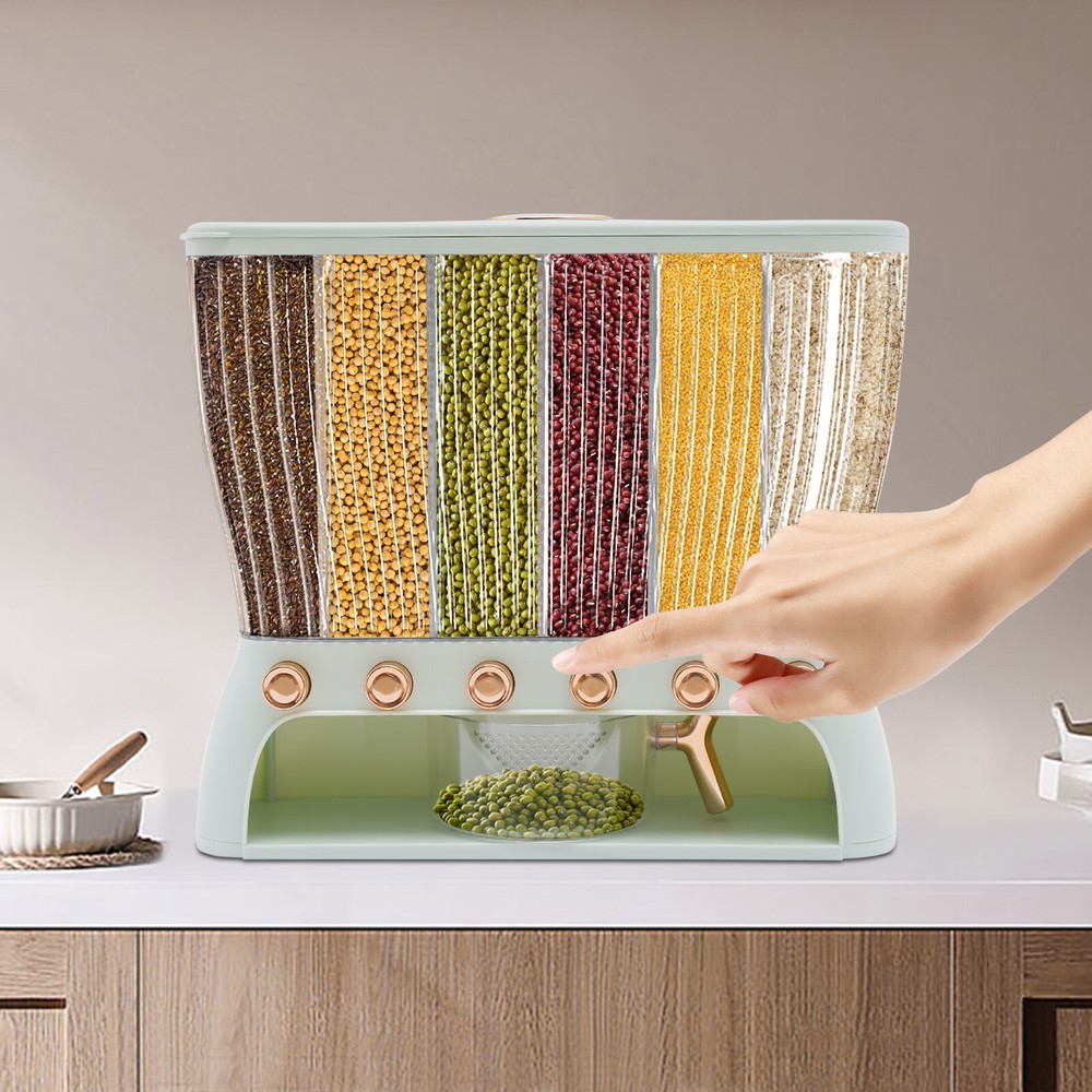 6 in 1 Sealed Rice Dispenser Kitchen Pantry Cereal Dry Grain Container For Beans