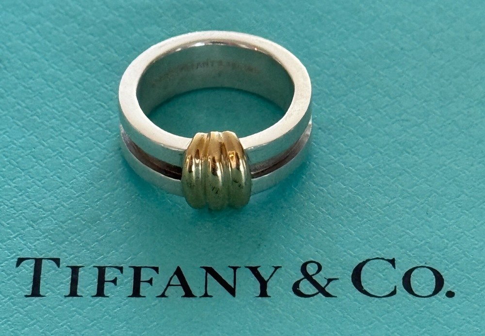 Tiffany & Co Atlas Groove Ring Sterling Silver 925 & 18k Gold Size 5  US 1995