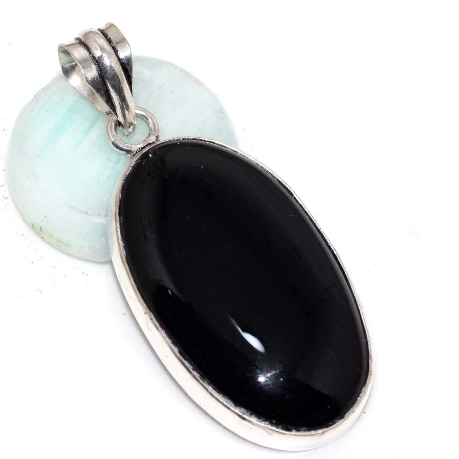 Black Onyx  925 Silver Plated Gemstone Pendant  2