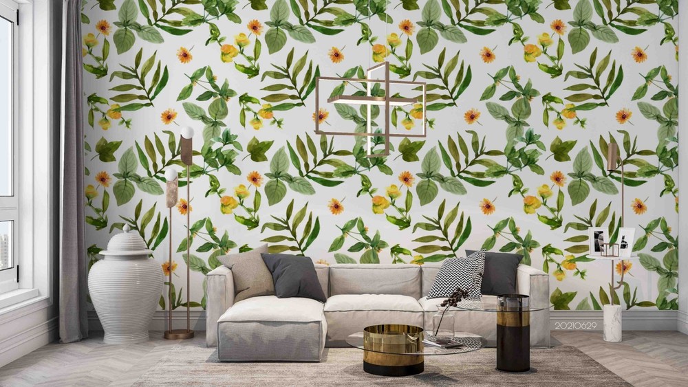 3D Flower Leaves Watercolor Pattern Wall Murals Wallpaper Murals Wall Sticker 8