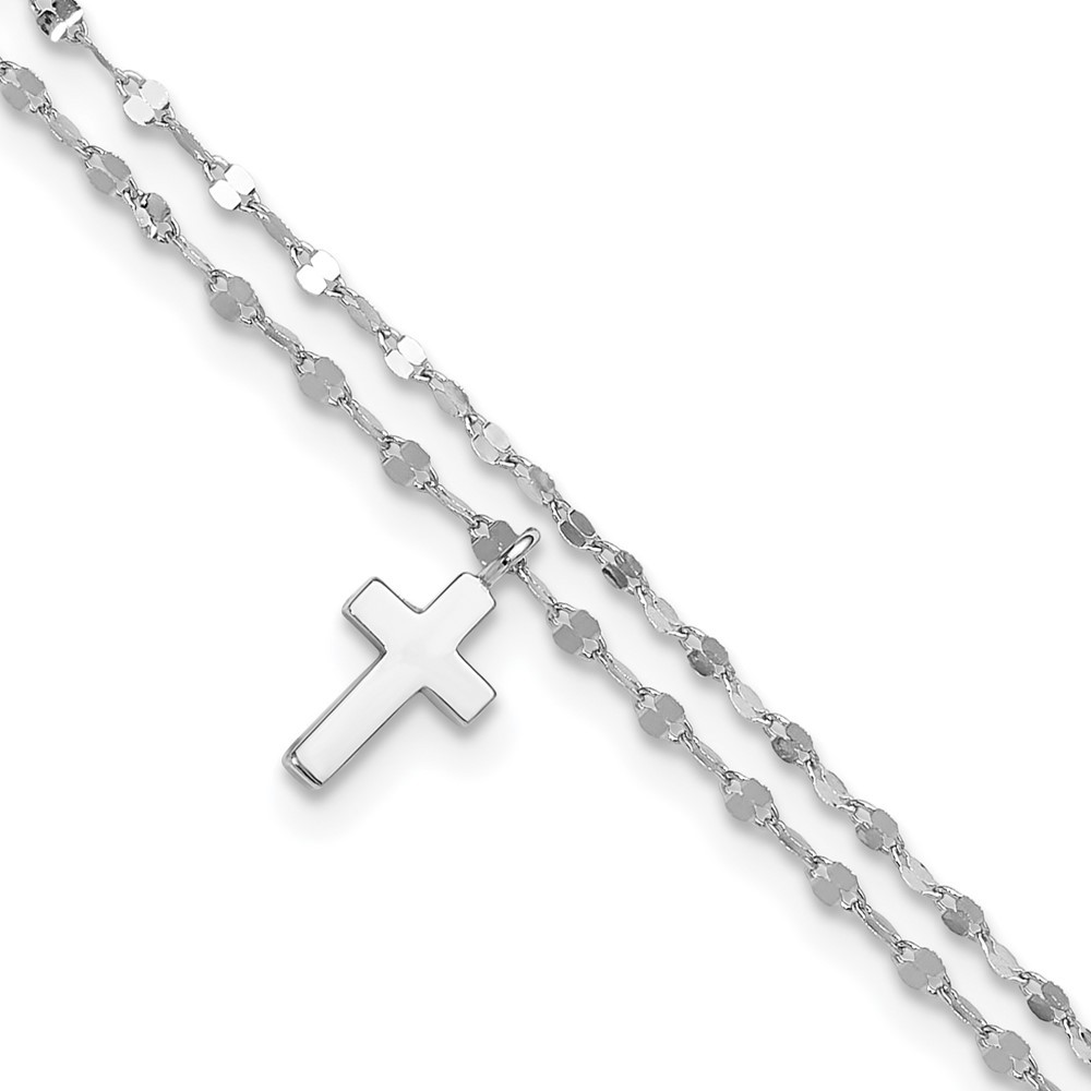 Sterling silver rhodium plated 2-strand cross anklet 8.75 inch with 2 inch extender 1.51 grams