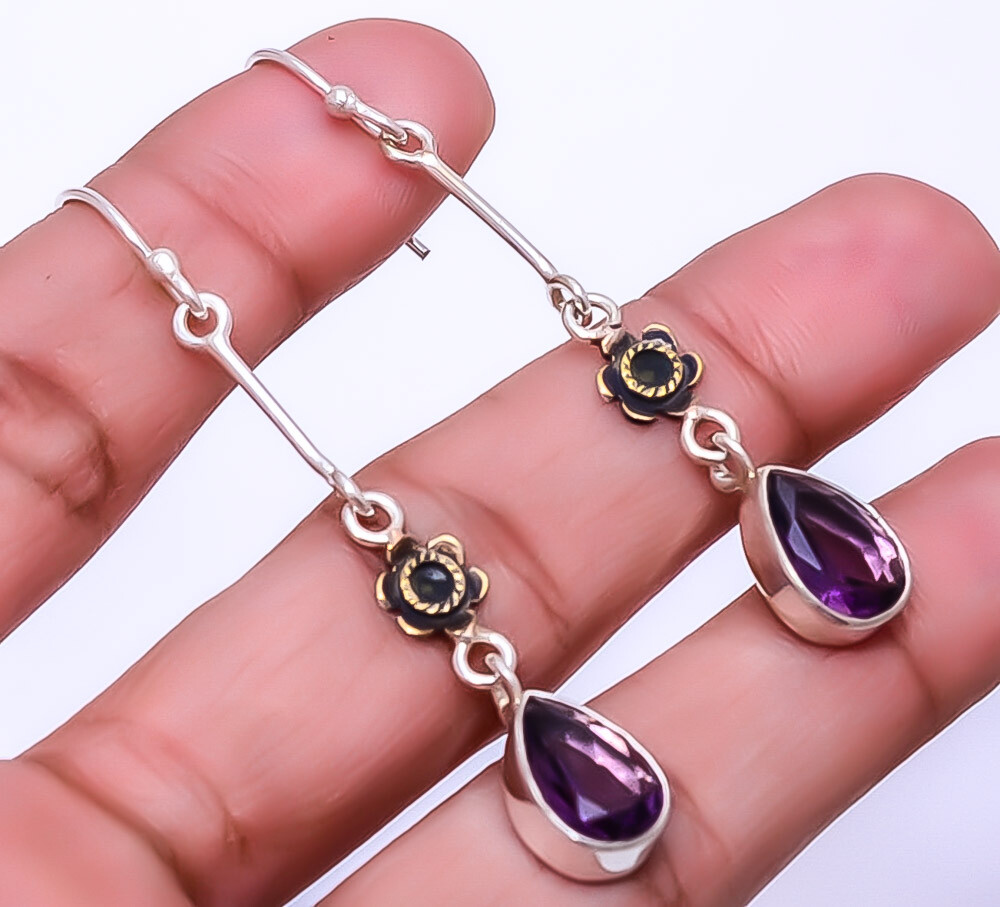 Purple Amethyst Designer Handmade 925 Sterling Silver Earring 2.34