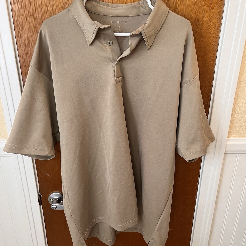 PROPPER Tactical Polo Shirt Mens XL Short Sleeve Silver Tan Uniform Security