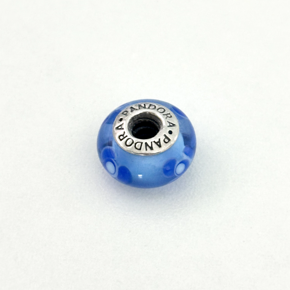 Pandora Blue Floral Murano Glass Sterling Silver Bead Charm