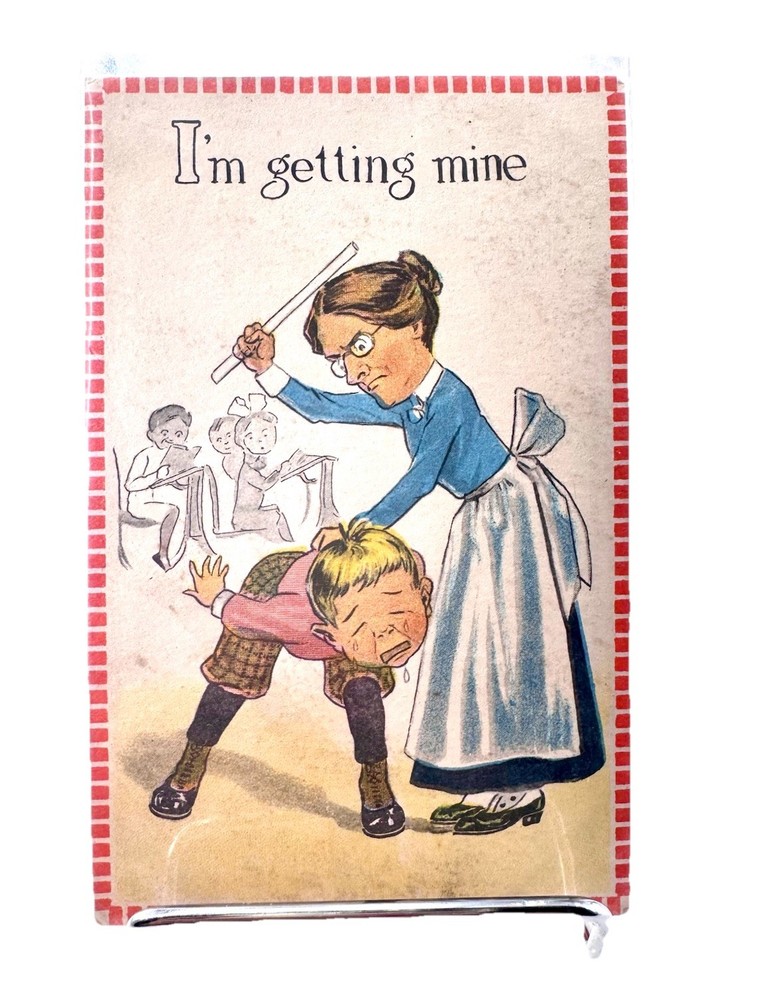 Vintage Postcard United States Humor Spanking Getting Mine