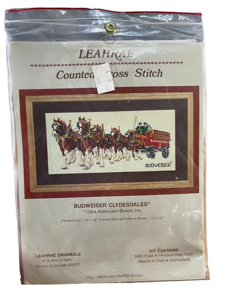 Cross Stitch Kit Vintage Budweiser Clydesdales Leahrae 1984