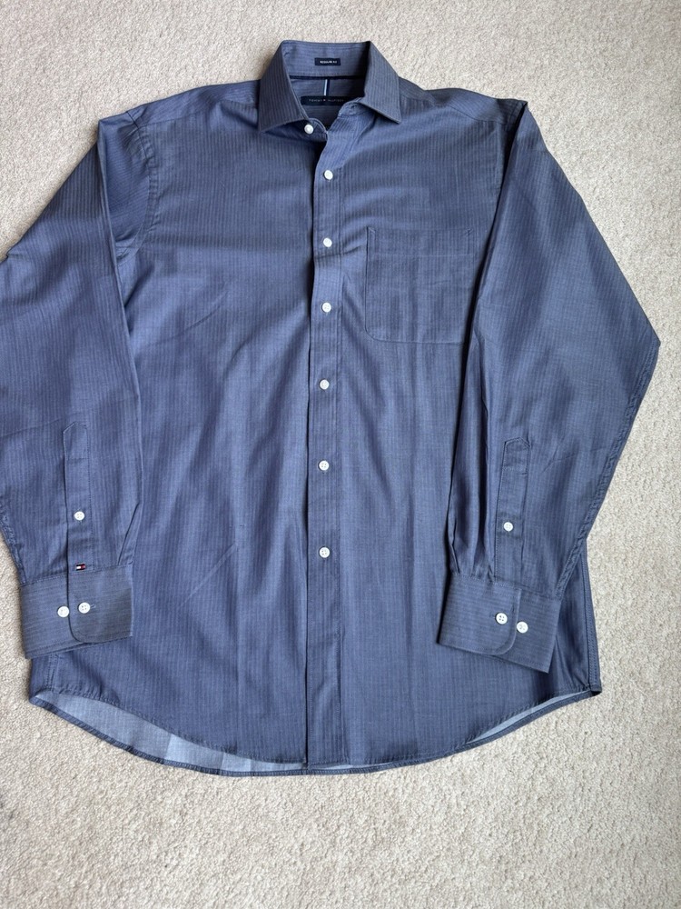 Tommy Hilfiger Blue Long Sleeve Button Down Shirt Medium, 15-15 1/2, 100% Cotton