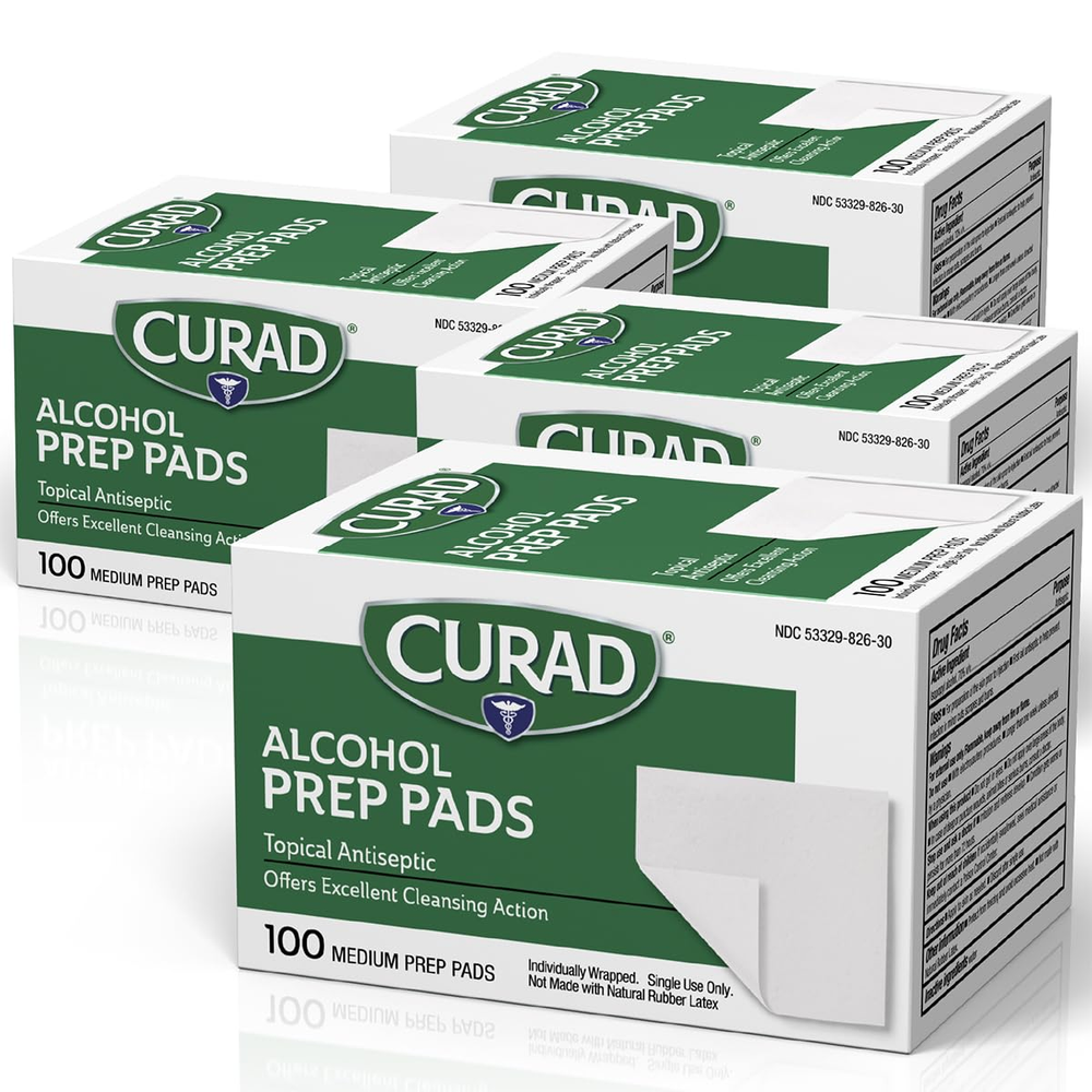 CURAD Alcohol Prep Pads (Pack of 4 Boxes) | 400 Pieces of Medium Isopropyl Alcoh