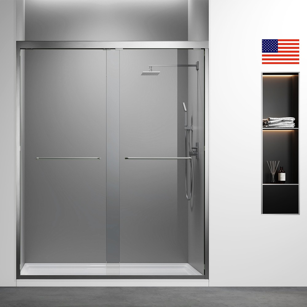 48W x 72H Silver Glass Adjustable Shower Door 4 Inch Frame