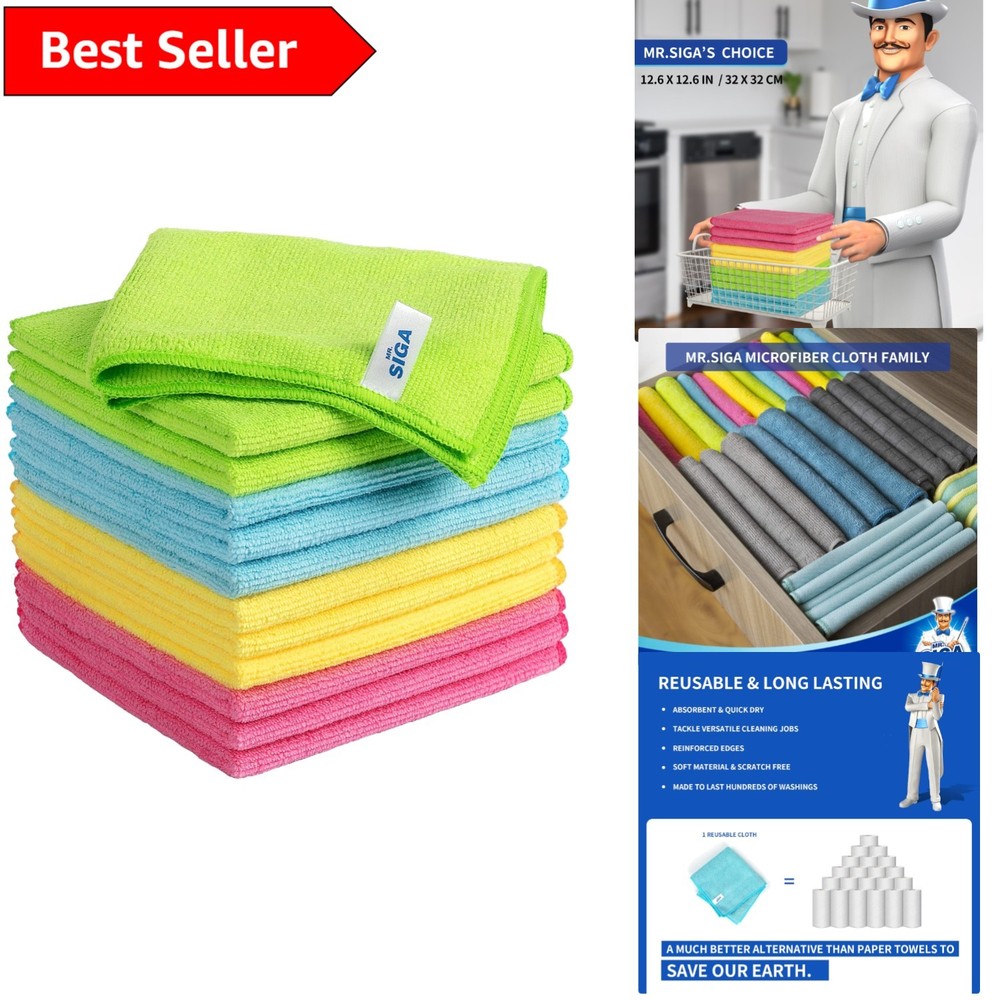 12-Pack Premium Microfiber Cloths - Lint-Free, Scratch-Free, Fast-Drying