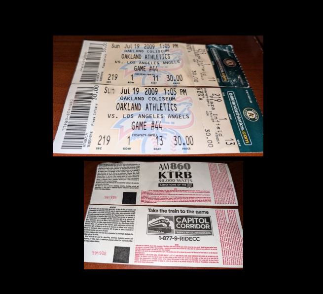 2009 Baseball Ticket STUBS Lot : OAKLAND ATHLETICS vs NEW YORK YANKEES VS ANGELS