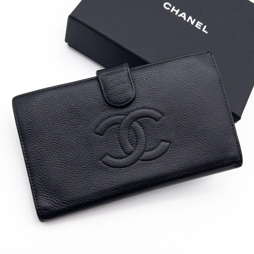 Chanel Oku Long Wallet Black Caviar Leather with Coco Mark  