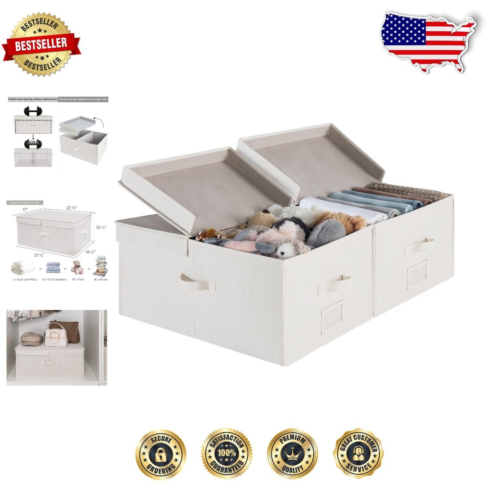 Versatile 55L Storage Bins with Removable Divider, 2-Pack in Beige/White