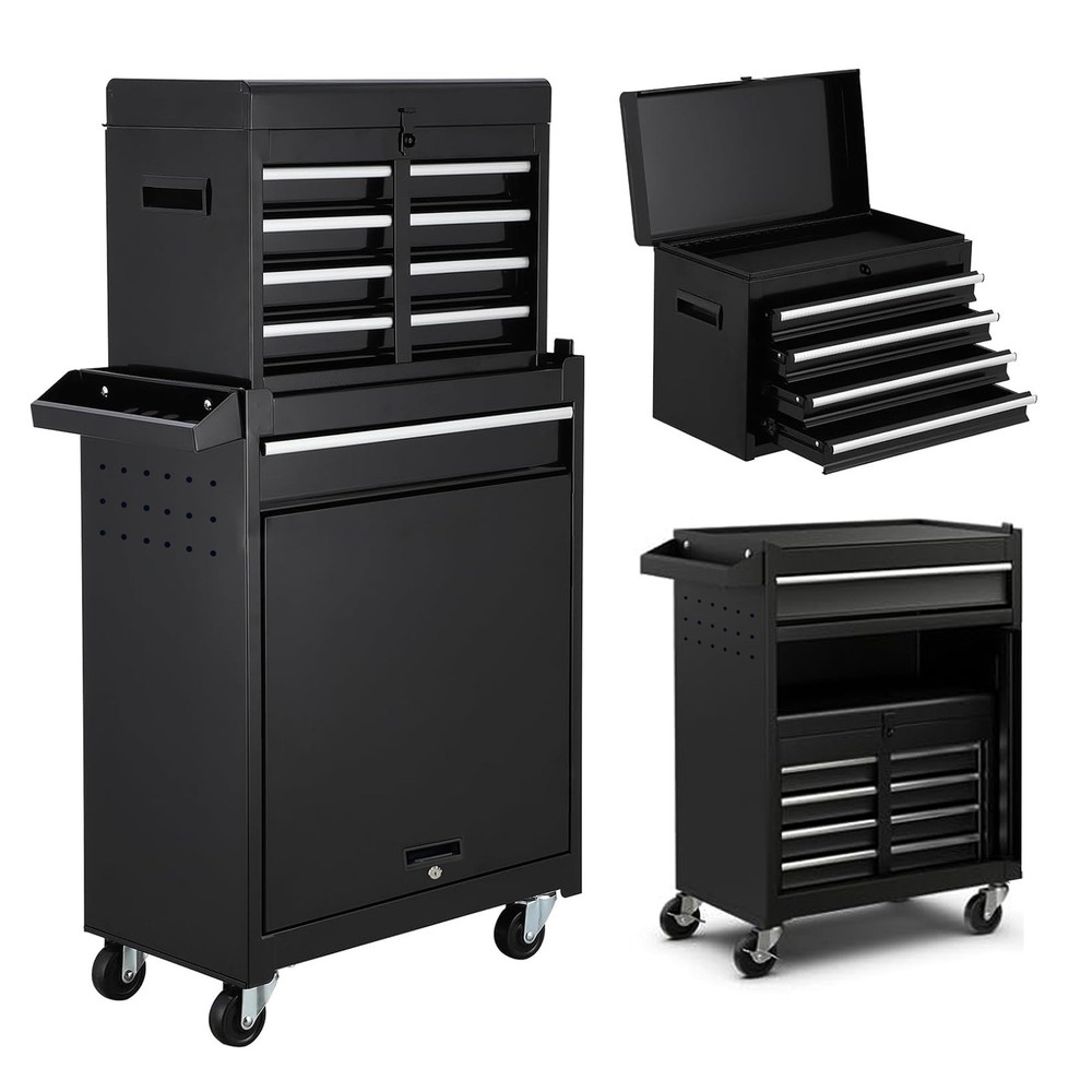 5-Drawer Rolling Tool Storage Cart with Detachable Top for Garage Workshop Black