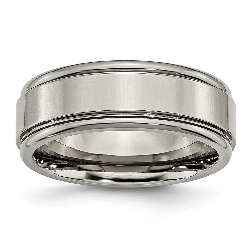 Titanium Polished 8mm Grooved Edge Band Ring Size 10 for Men 5.25gm