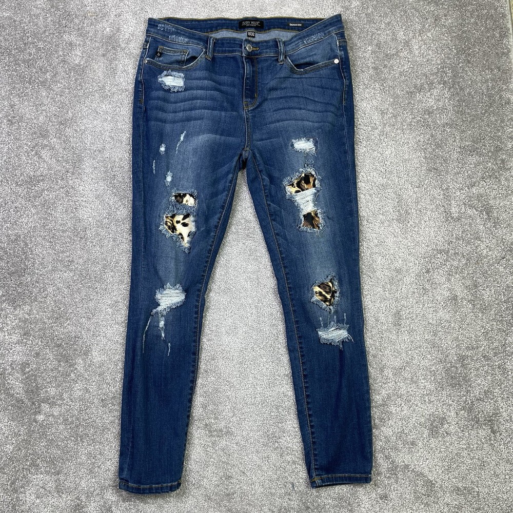 Judy Blue Jeans Women's 15/32 Blue Skinny High Rise Dark Denim Leopard Patch