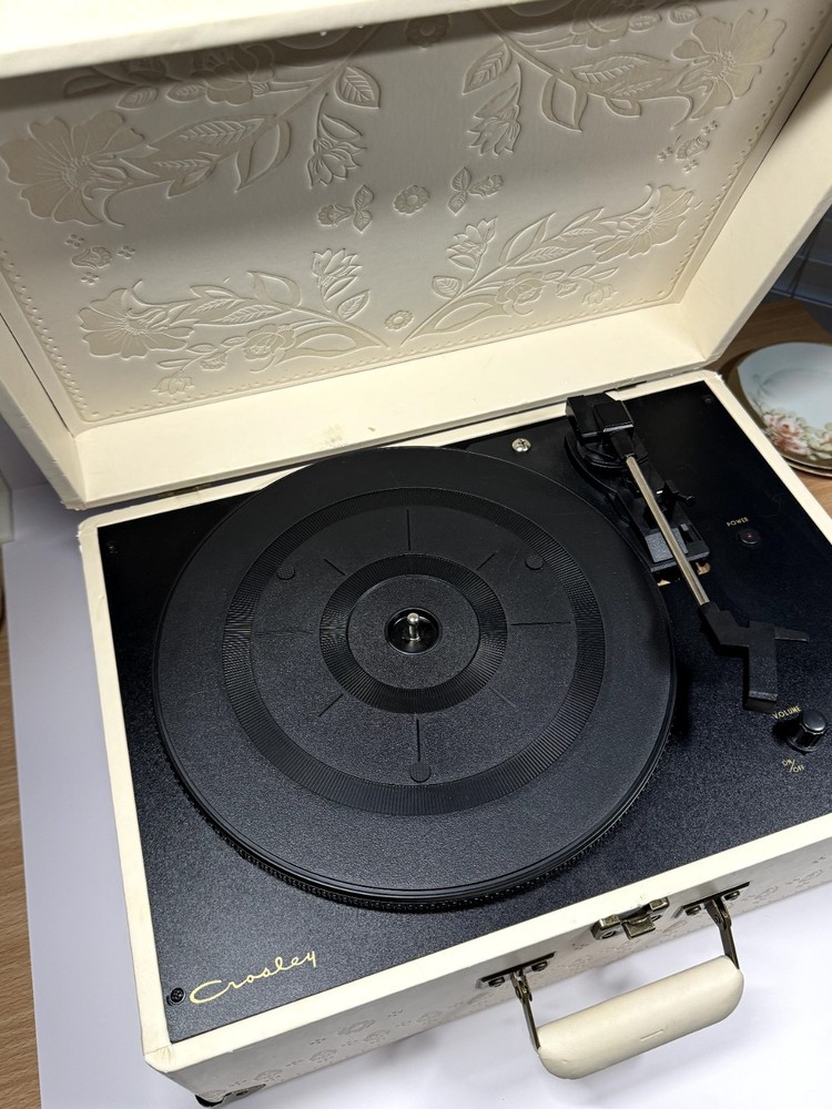 Crosley Cream Floral Embossed Portable Suitcase Turntable with Vinyl Player