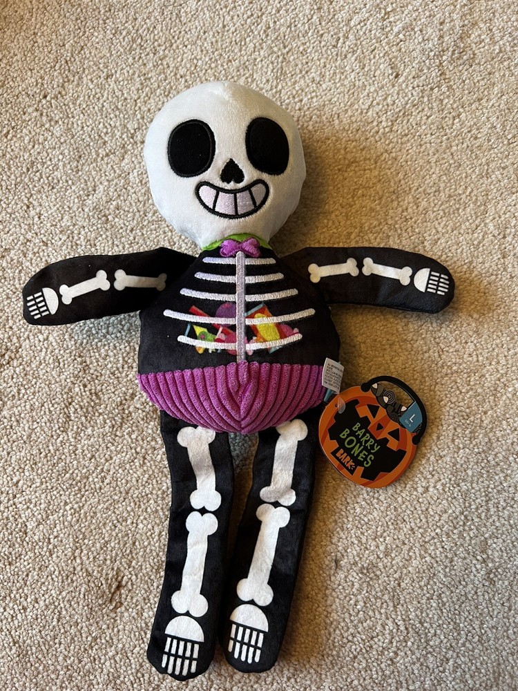 Bark Box - Plush Dog Toy -Barry Bones - Skeleton -Squeaker/Crinkle -NEW